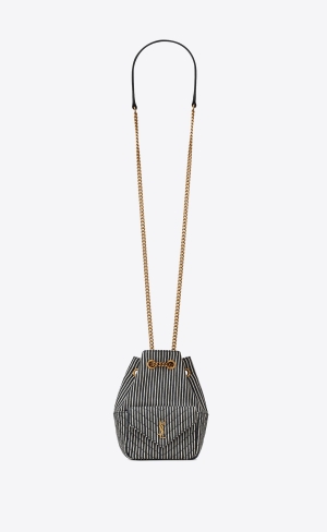 YSL Joe Mini Bucket Bag In Micro Stripped Denim Blå Vita | FLT439280