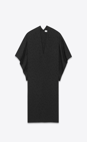 YSL Kaftan In Matte And Shiny Silk Svarta | UVH918306