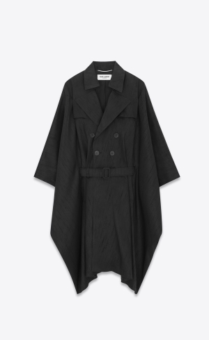 YSL Kaftan Trench Coat In Shantung Svarta | FZG209547