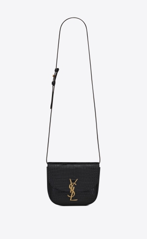 YSL Kaia Small Satchel In Shiny Crocodile-embossed Läder Noir | AVO819725