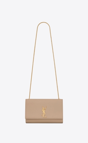 YSL Kate Medium Chain Bag In Grain De Poudre Embossed Läder Mörkbeige | BPY265701