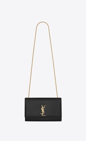YSL Kate Medium Chain Bag In Grain De Poudre Embossed Läder Svarta | ZBO731840