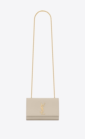YSL Kate Small Chain Bag In Grain De Poudre Embossed Läder Blanc Vintage | LRU647851