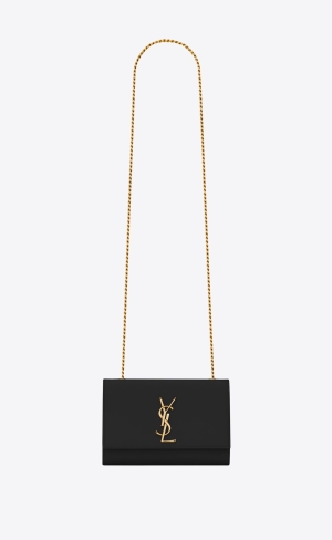 YSL Kate Small Chain Bag In Grain De Poudre Embossed Läder Svarta | TAM537498
