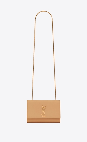 YSL Kate Small Chain Bag In Grain De Poudre Embossed Läder Mörkbruna | UMG803459