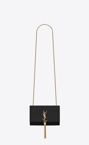YSL Kate Small Chain Bag With Tassel In Grain De Poudre Embossed Läder Svarta | WPF159276