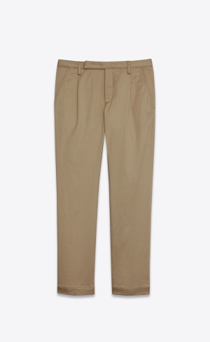 YSL Klassiska Chino Pants In Raw Beige Bomull Twill Beige | CAO063149