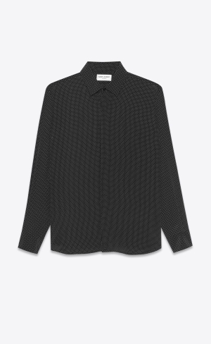 YSL Klassiska Shirt In Dotted Crepe De Chine Svarta | JBL513467