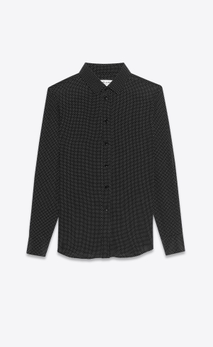 YSL Klassiska Shirt In Dotted Silk Svarta | HNA620918
