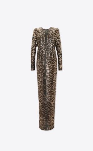 YSL Klänning In Leopard Mesh Fauve | ZSH637401