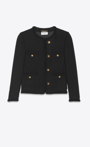 YSL Korta Jacket In Diamond-embossed Tweed Svarta | SZT987512