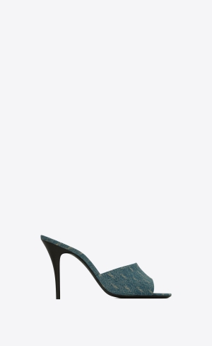 YSL La 16 Mules In Cassandre Denim Marinblå | AYP534901