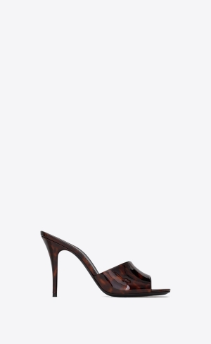 YSL La 16 Mules In Tortoiseshell Lack Läder Naturel | FAN970245