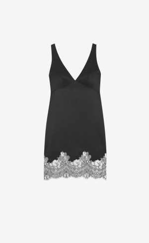 YSL Laced Klänning In Crepe Satin Svarta | CON350798