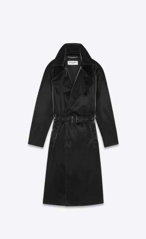 YSL Lacquered-effect Belted Coat Noir | CPW538749