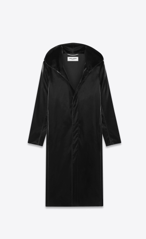 YSL Lacquered-effect Long Coat Noir | PJA682405