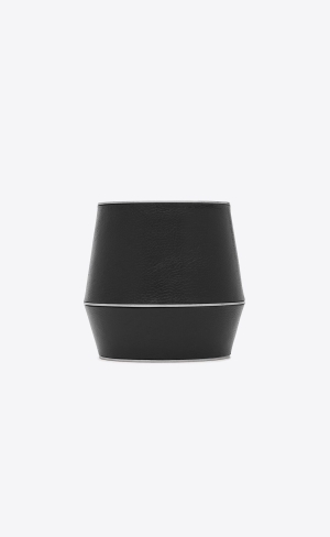 YSL Large Asymmetric Cuff Bracelet In Läder And Metal Svarta | BKX305268