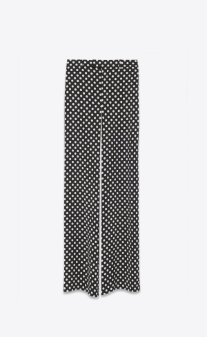 YSL Large Pants In Satin Noir Craie | DOL718392