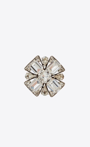 YSL Large Rhinestone Cross Brooch In Metal Silver | YQV857163