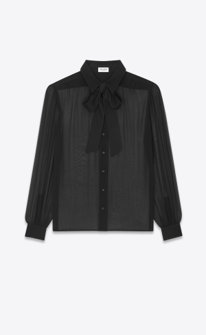 YSL Lavallière-neck Blouse In Crepe Muslin Svarta | ECL937681