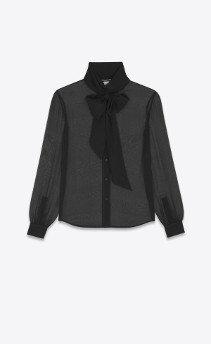 YSL Lavallière-neck Blouse In Crepe Muslin Noir | FXD482719