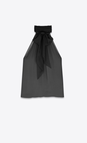 YSL Lavallière-neck Blouse In Crepe Muslin Noir | YWX971058
