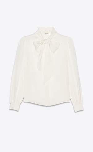 YSL Lavallière-neck Blouse In Matte And Shiny Animal-print Silk Chalk | CZI398546