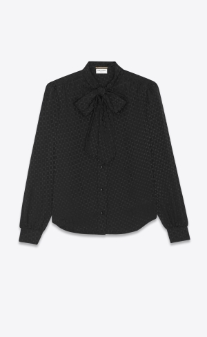 YSL Lavallière-neck Blouse In Matte And Shiny Silk Svarta | FLW594260
