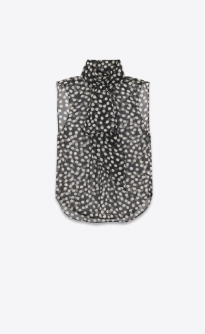 YSL Lavallière-neck Blouse In Silk Muslin Noir Et Craie | DFB972613