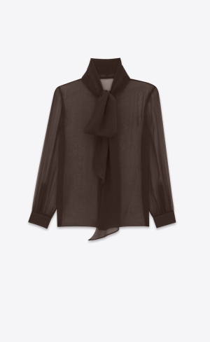 YSL Lavallière-neck Shirt In Silk Georgette Cafe | VMG852943