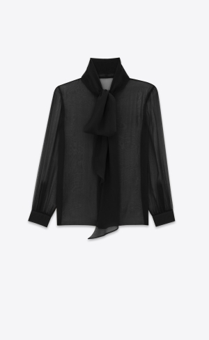 YSL Lavallière-neck Shirt In Silk Muslin Svarta | BVX032196