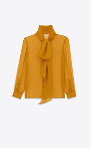 YSL Lavallière-neck Shirt In Silk Muslin Moutarde | VKS064271