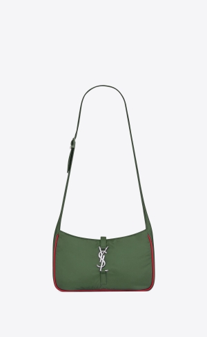 YSL Le 5 À 7 Crossbody Bag In Econyl® Regenerated Nylon Khaki Röda | PBN784061