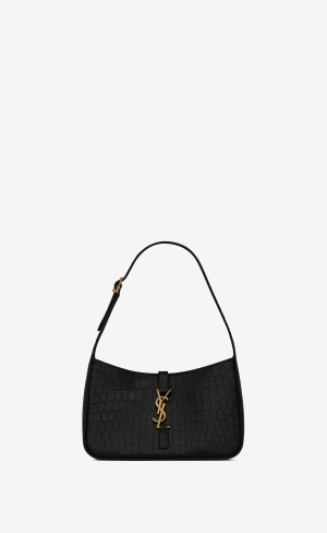 YSL Le 5 À 7 In Crocodile-embossed Shiny Läder Noir | BRW381946