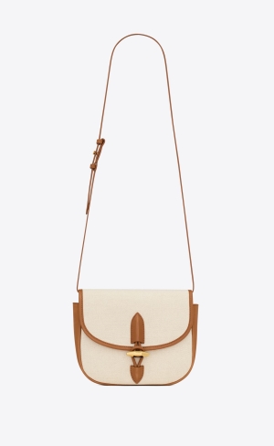 YSL Le Caban Satchel In Canvas And Vegetable-tanned Läder Mörkröda | CNK964531