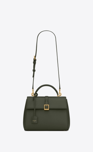 YSL Le Fermoir Small Top Handle Bag In Shiny Läder Vert Fonce | VBW176439