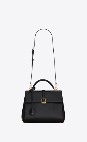 YSL Le Fermoir Small Top Handle Bag In Shiny Läder Noir | VPR249513