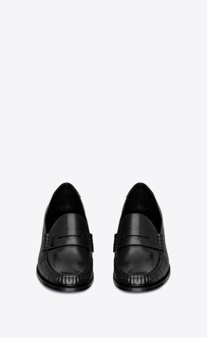 YSL Le Loafer Cassandre Klackar-penny Slippers In Smooth Läder Noir | ZKG142870