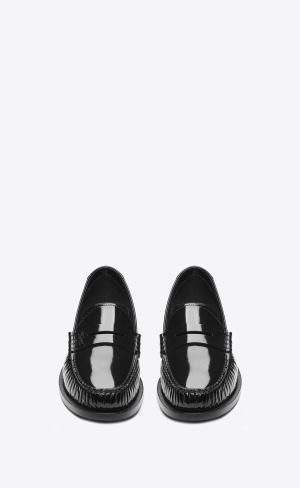 YSL Le Loafer Penny Slippers In Lack Läder Svarta | KUR392671