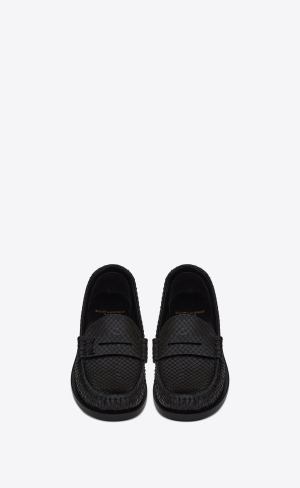 YSL Le Loafer Penny Slippers In Python Noir | XZS890457