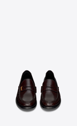 YSL Le Loafer Penny Slippers In Smooth Läder Mörkvinröda | NQH903524