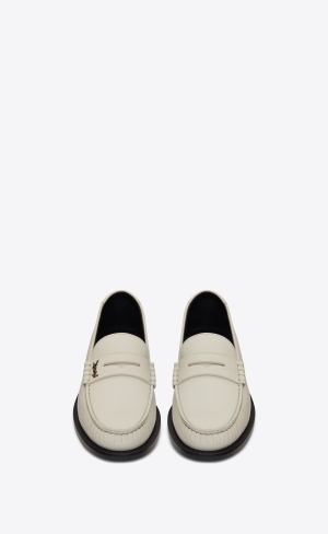 YSL Le Loafer Penny Slippers In Smooth Läder Pearl | VAZ807239