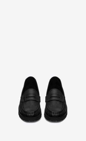 YSL Le Loafer Tjock Penny Slippers In Smooth Läder Noir | FPR580371