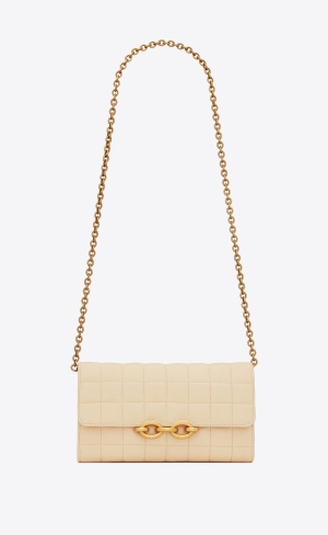 YSL Le Maillon Chain Wallet In Quiltad Nubuck Mocka Vita | RGI908315
