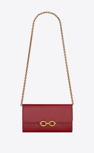 YSL Le Maillon Chain Wallet In Shiny Läder Röda | OYF453102