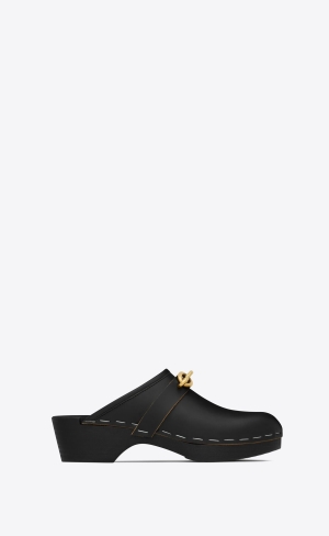 YSL Le Maillon Clogs In Smooth Läder Noir | MIC957830