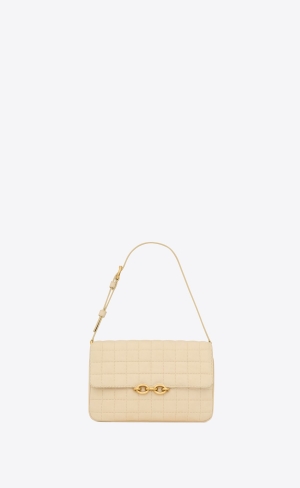 YSL Le Maillon Satchel In Quiltad Nubuck Mocka Vita | MDU602183