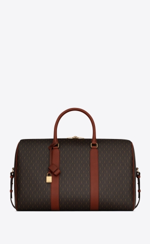 YSL Le Monogramme 48h Duffle In Cassandre Canvas And Vegetable Tanned Läder Marron Kaki Et Brun Argile | ETL738560