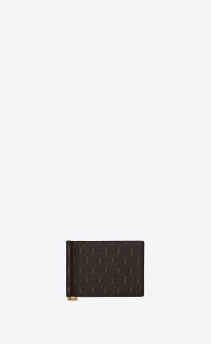 YSL Le Monogramme Bill Clip Wallet In Cassandre Canvas And Smooth Läder Bruna | ARS190254