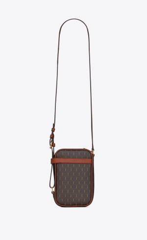 YSL Le Monogramme Crossbody Pouch In Cassandre Canvas And Smooth Läder Bruna | RBL174852